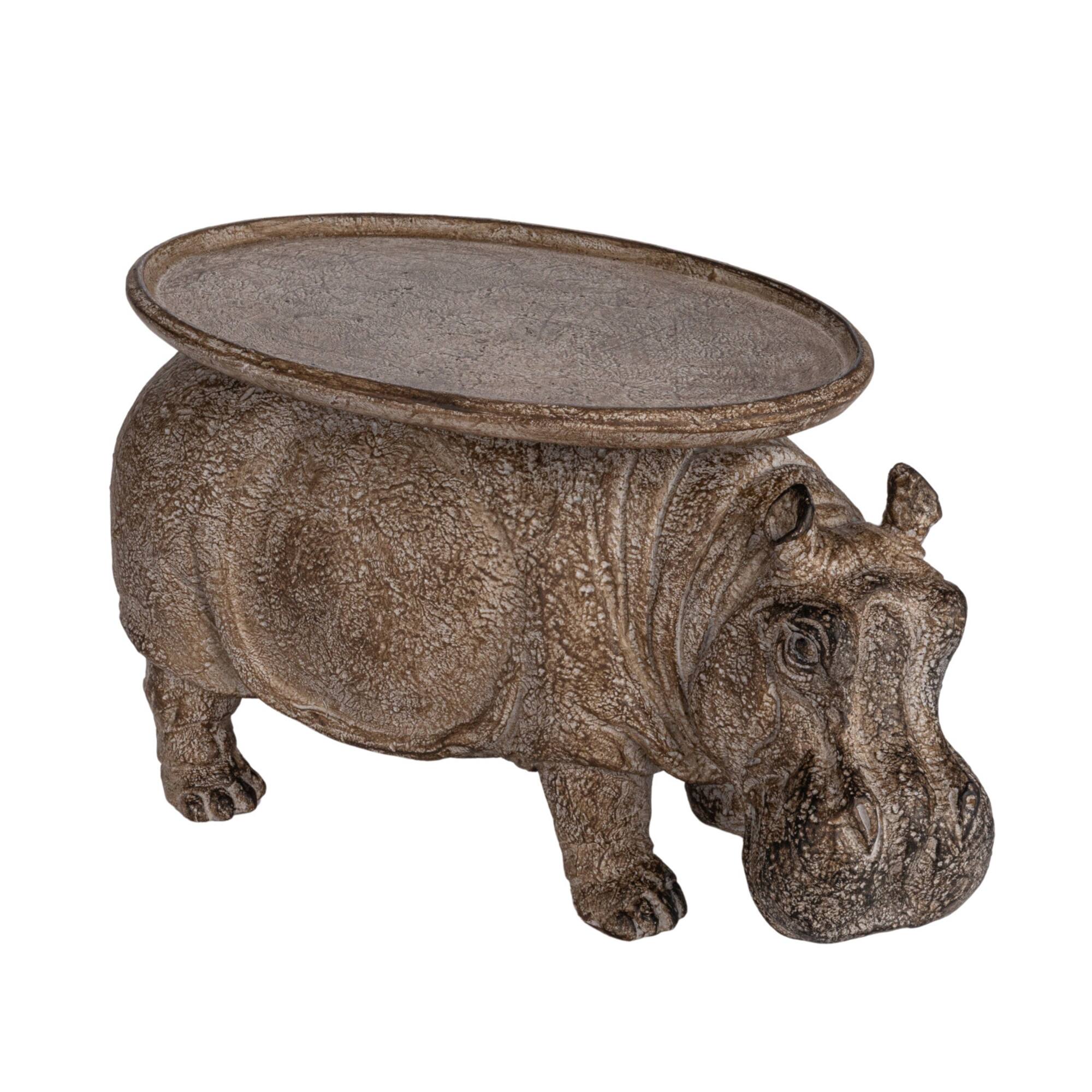 Hello Honey® 16.75" Gray Decorative Hippo Pedestal with Distressed Finish